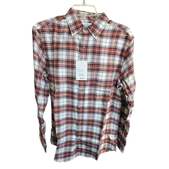 Men's Brown Beige Plaid Flannel Shirt Size Small Extra Soft JJ534 - Picture 2 of 6